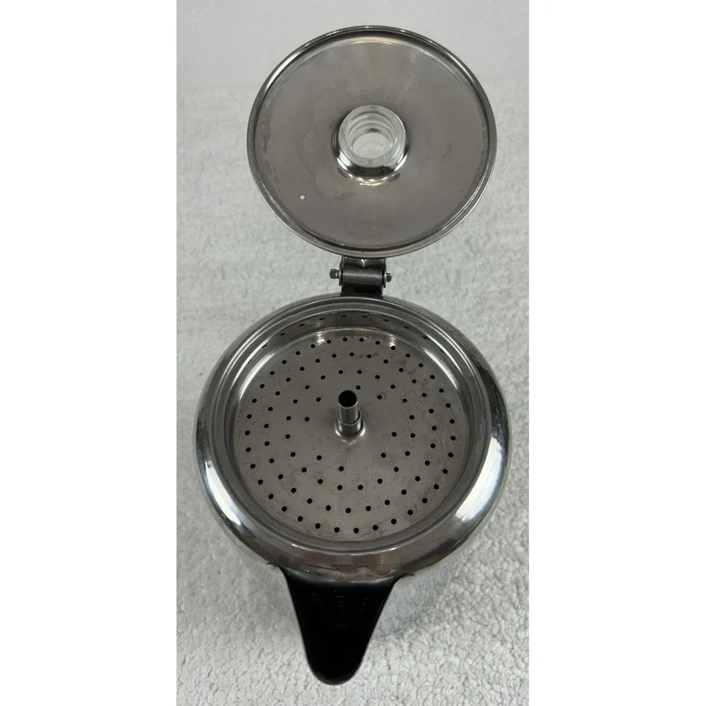 Vintage Stainless Steel Coffee Percolator 9 Cup Mid Century Modern Stove Top Pot